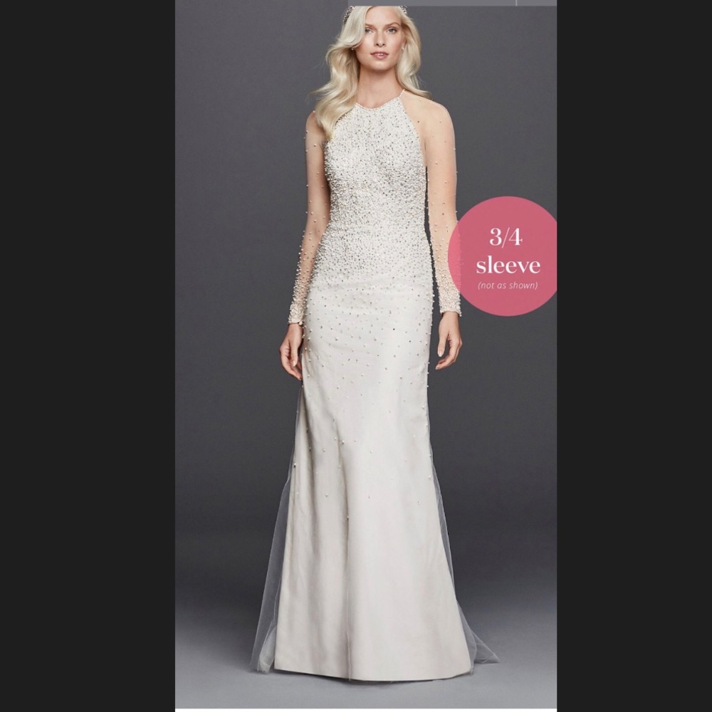 NWT High Neck Illusion 3/4 Sleeve Wedding Dress